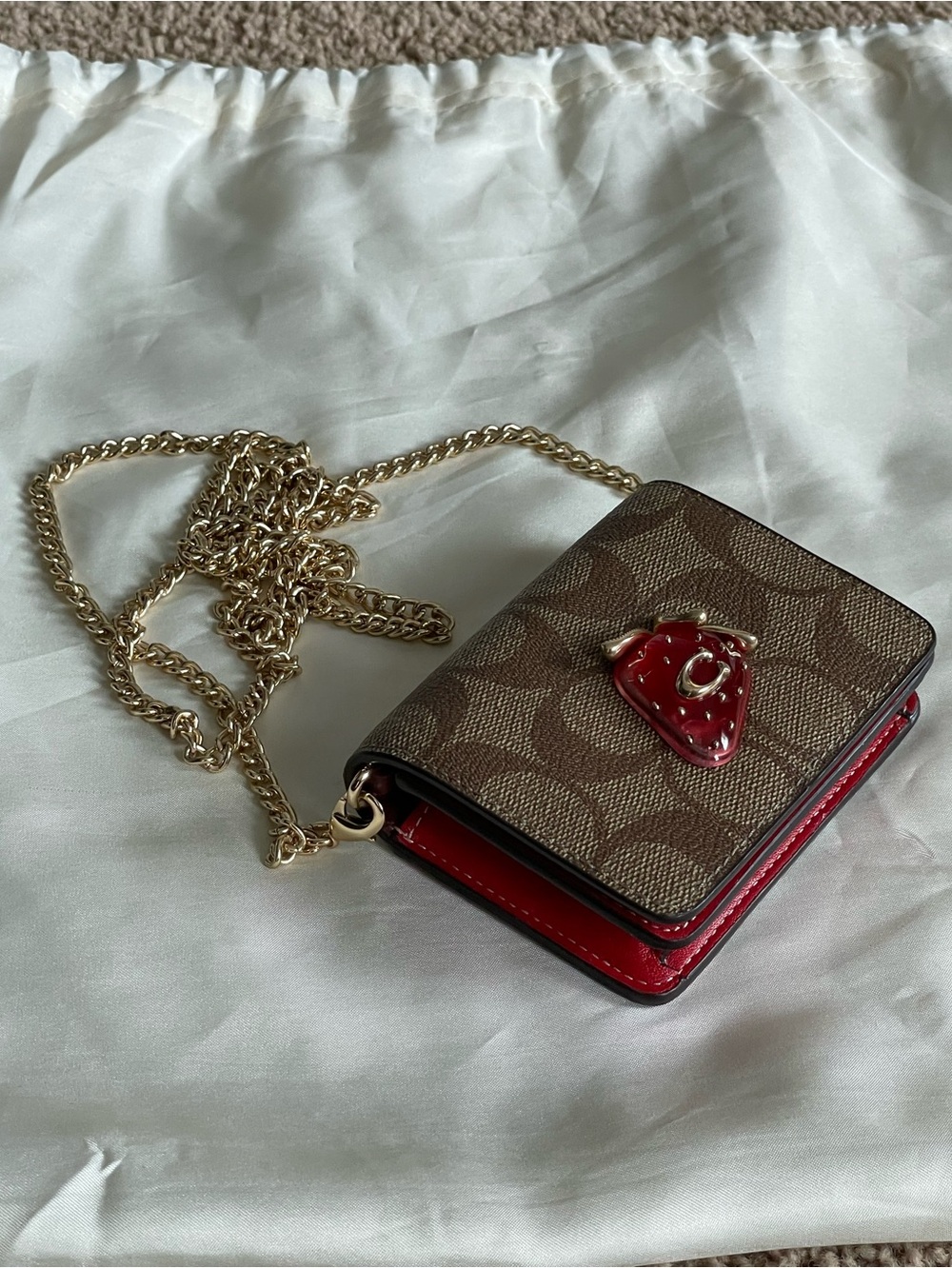 Coach Strawberry Mini Crossbody Wallet Bag Signature Red Strawberry EUC - Picture 2 of 16